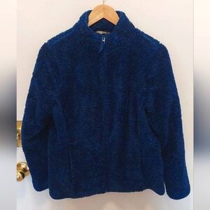 Blue fluffy zip up fleece jacket